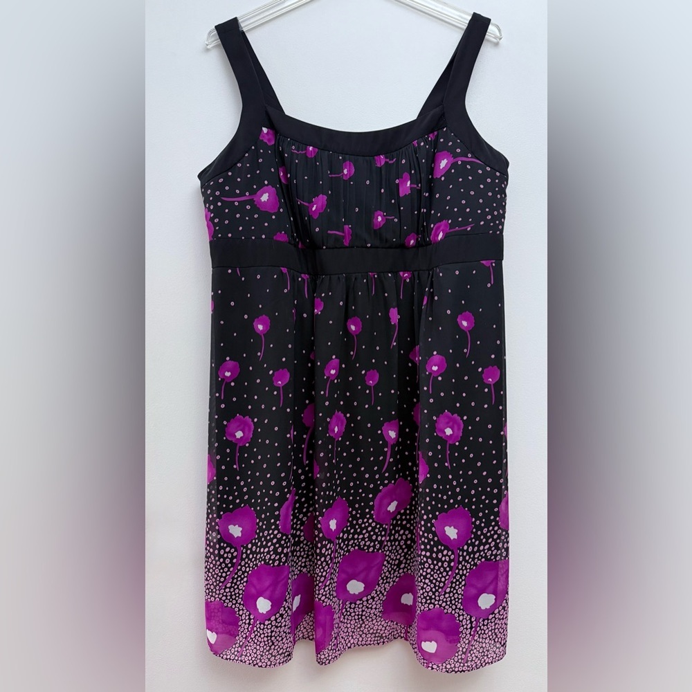 S.L. Fashions Vintage Black & Purple Floral Polka Dot Empire Waist | Dress 20W - Picture 4 of 12